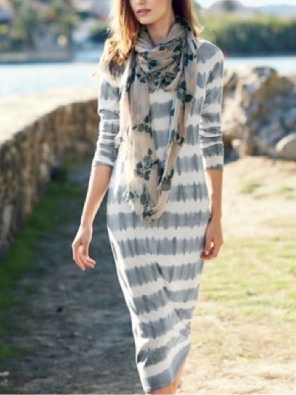 Peruvian Connection Beachcomber Tie Dye Midi Dress in Gray Sz M Beachy Boho NWOT